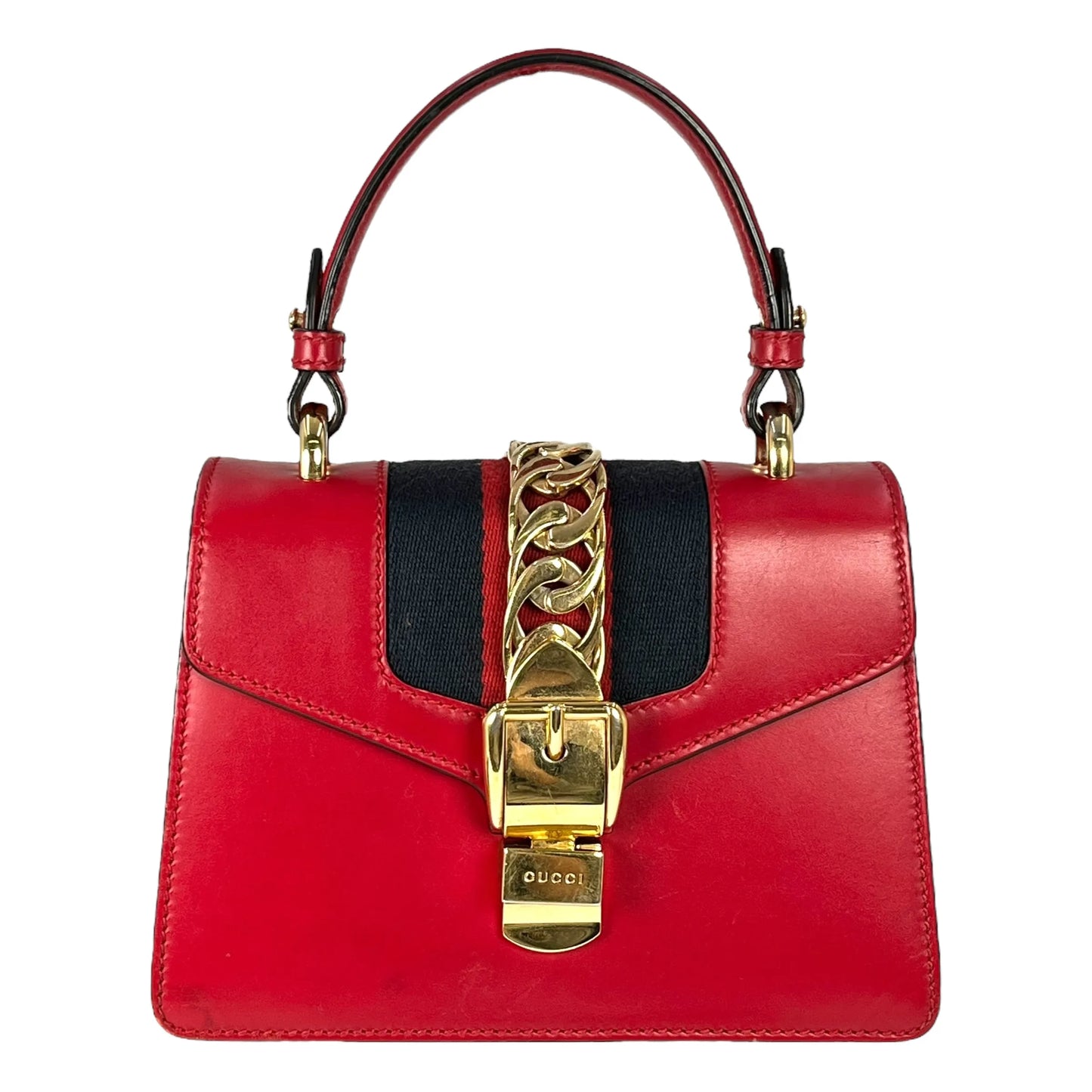 GUCCI Sylvie Chain Mini Hand Bag Shoulder Bag - Red
