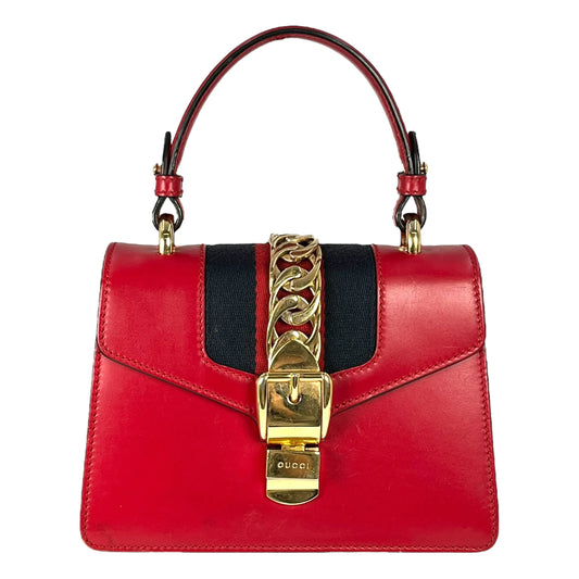 GUCCI Sylvie Chain Mini Hand Bag Shoulder Bag - Red