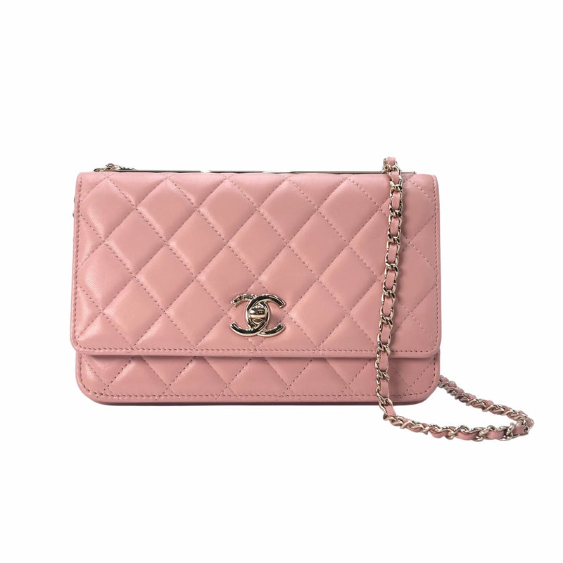 CHANEL Lambskin Chain Wallet - Baby Pink