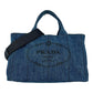 PRADA Canapa Denim Tote Bag Hand Bag - Blue