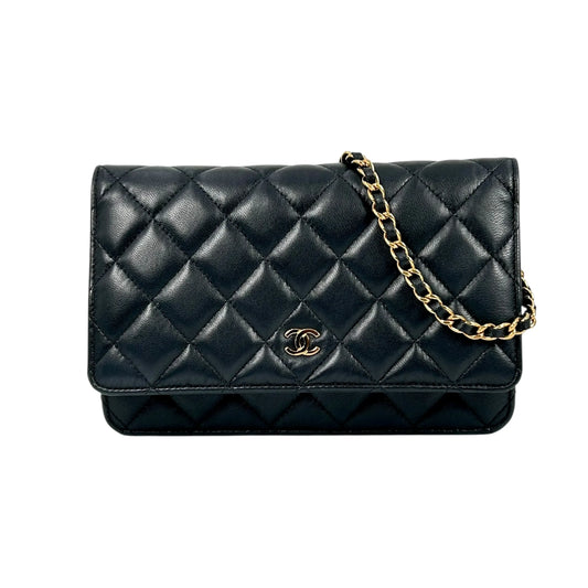 CHANEL Materasse Lambskin Chain Wallet Shoulder Bag - Black