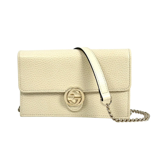GUCCI Interrocking G Chain Wallet Shoulder Bag - Cream White