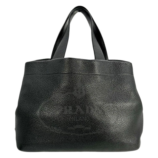PRADA Punching Logo Hand Bag Leather - Black