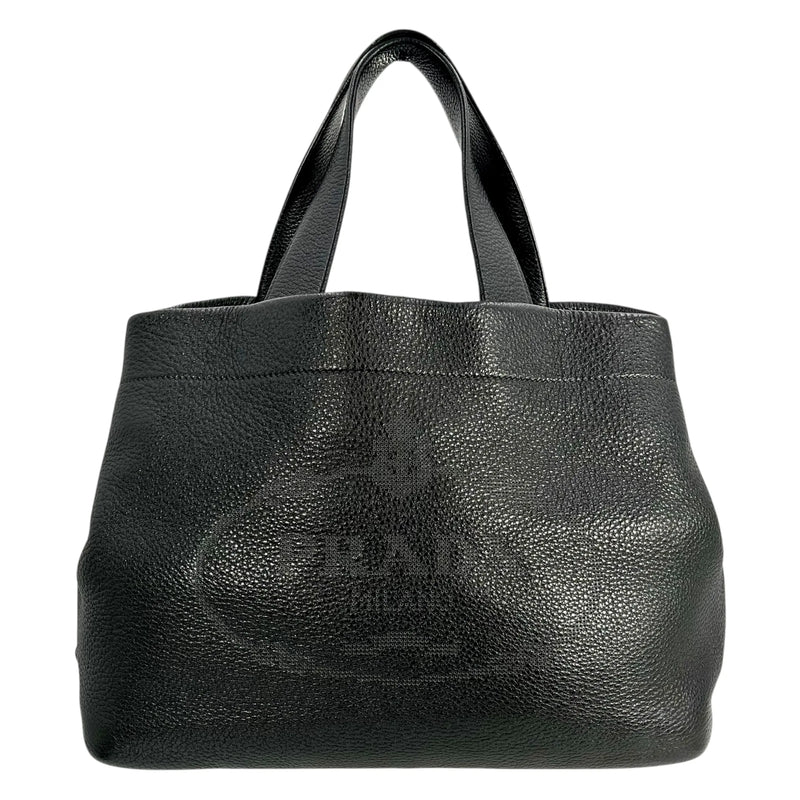 PRADA Punching Logo Hand Bag Leather - Black