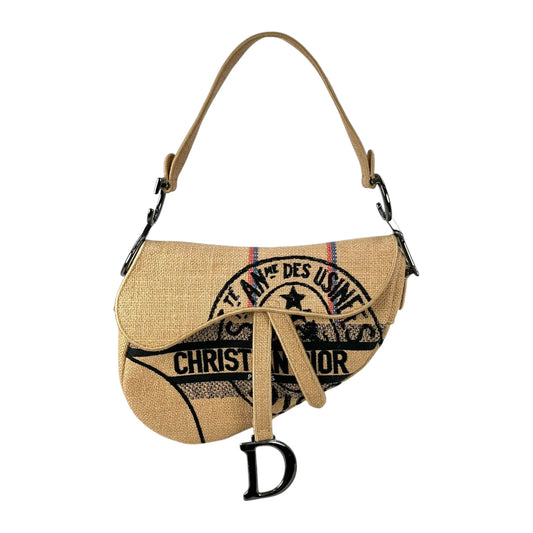 Dior Saddle Jute Canvas Embroidered With Dior Union Motif Hand Bag - Beige