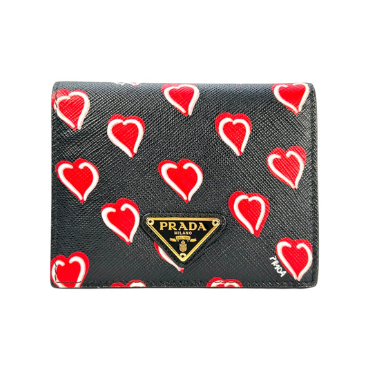 Prada Heart Print Compact Wallet - Black
