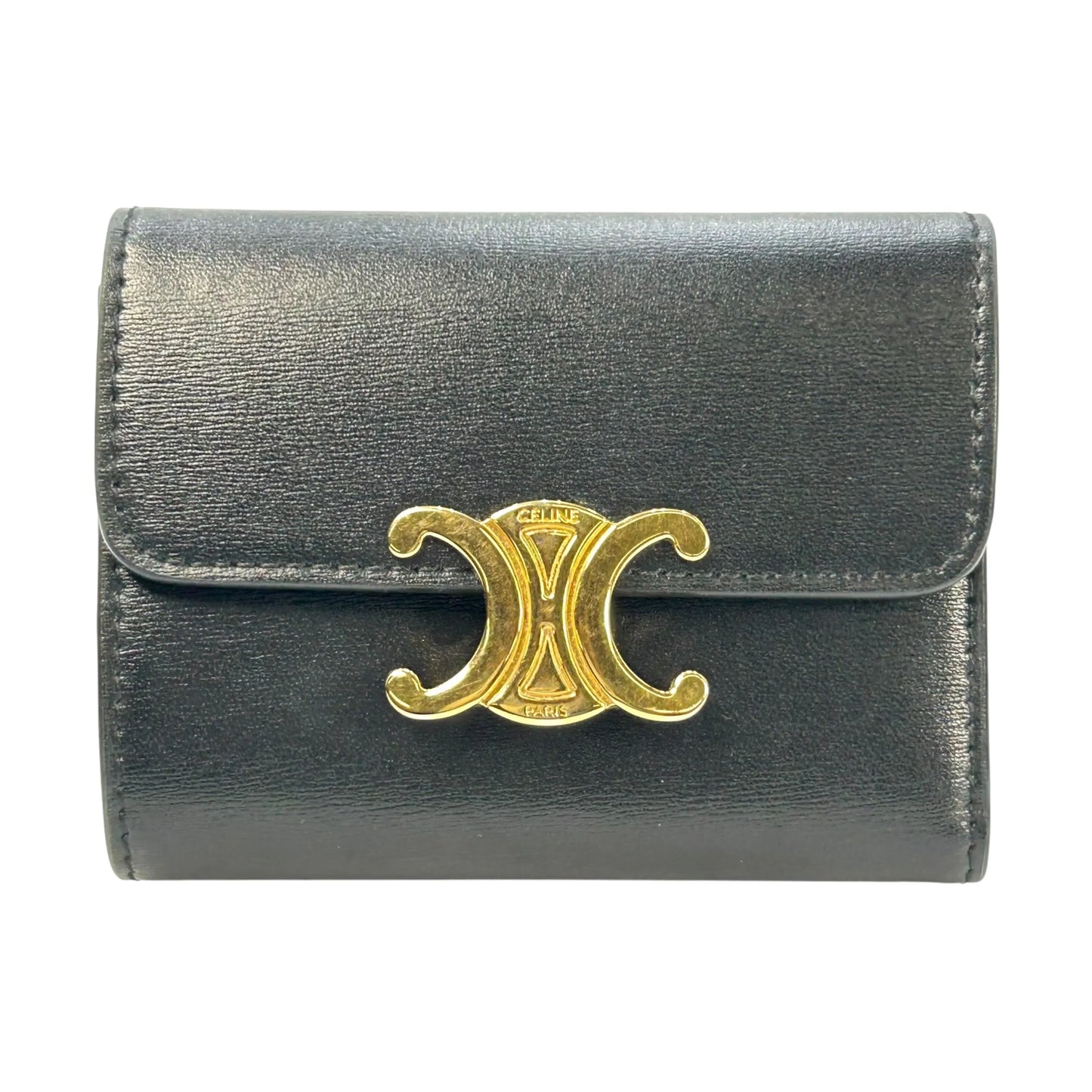 CELINE Compact Wallet With Coin Triomphe In Shiny Calfskin - Black