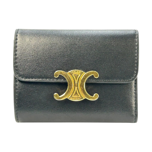 CELINE Compact Wallet With Coin Triomphe In Shiny Calfskin - Black