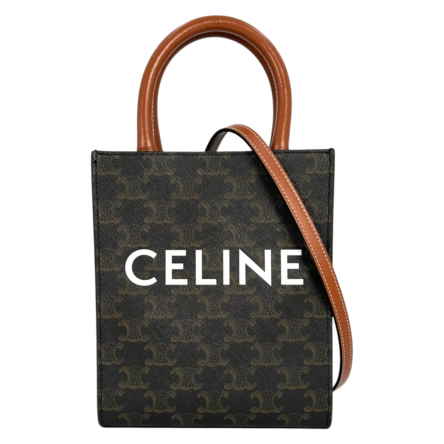 Celine Mini Vertical Cabas Triomphe Canvas Hand Bag - Brown 