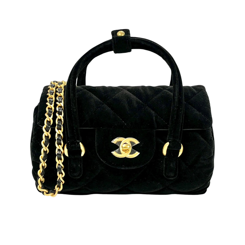 CHANEL Matelasse Boston Velvet Mini Bag Shoulder Bag - Black