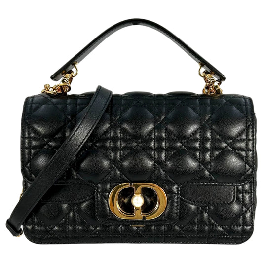 Christian Dior Jolie Top Handle Bag Calfskin Hand Bag Shoulder Bag - Black