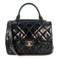 CHANEL Matelasse Top Handle Hand Bag Chain Shoulder Bag - Black