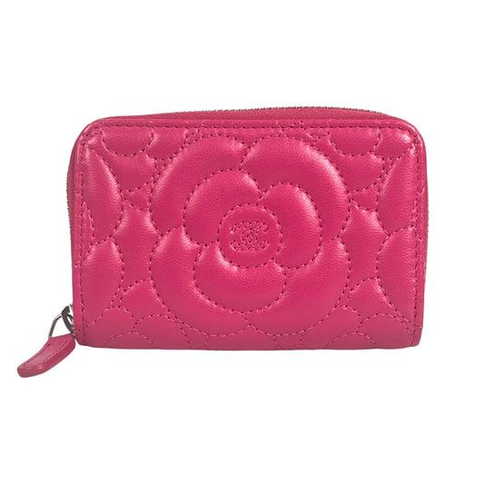 CHANEL Camellia Embossed Coin Case - Pink