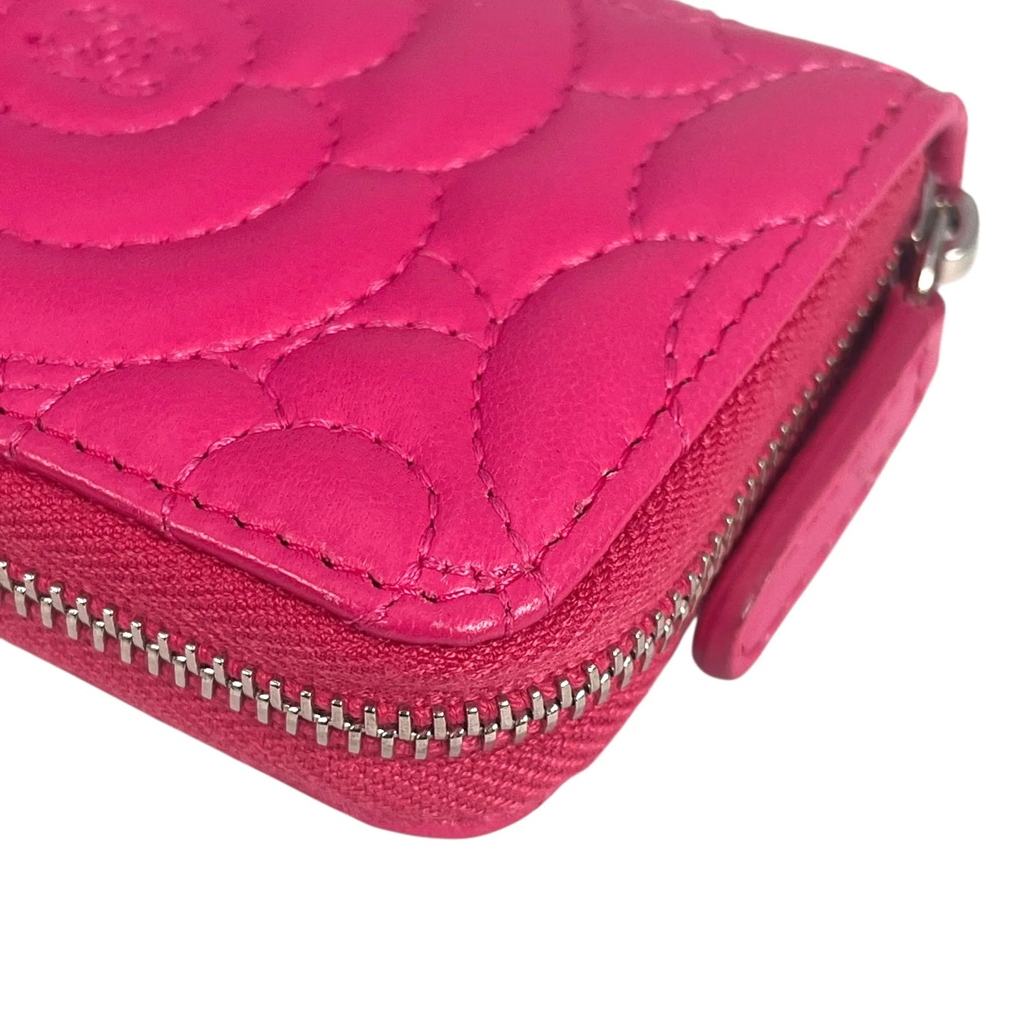 CHANEL Camellia Embossed Coin Case - Pink