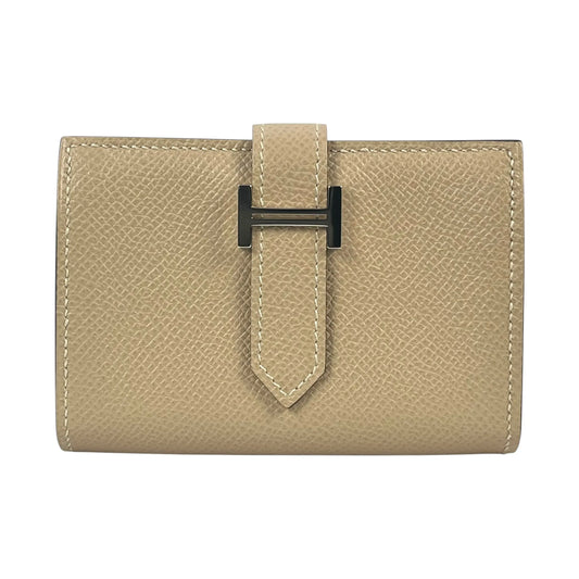 HERMES Bean Mini Business Card Holder Compact Wallet - Beige