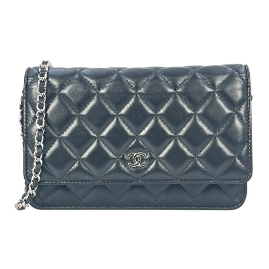 CHANEL Matelasse Lamskin Chain Wallet - Black