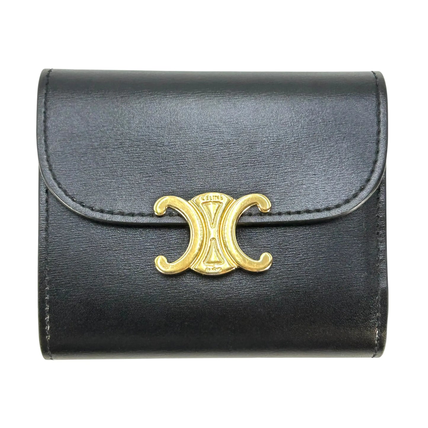 CELINE Triomphe Calfskin Compact Wallet - Black 