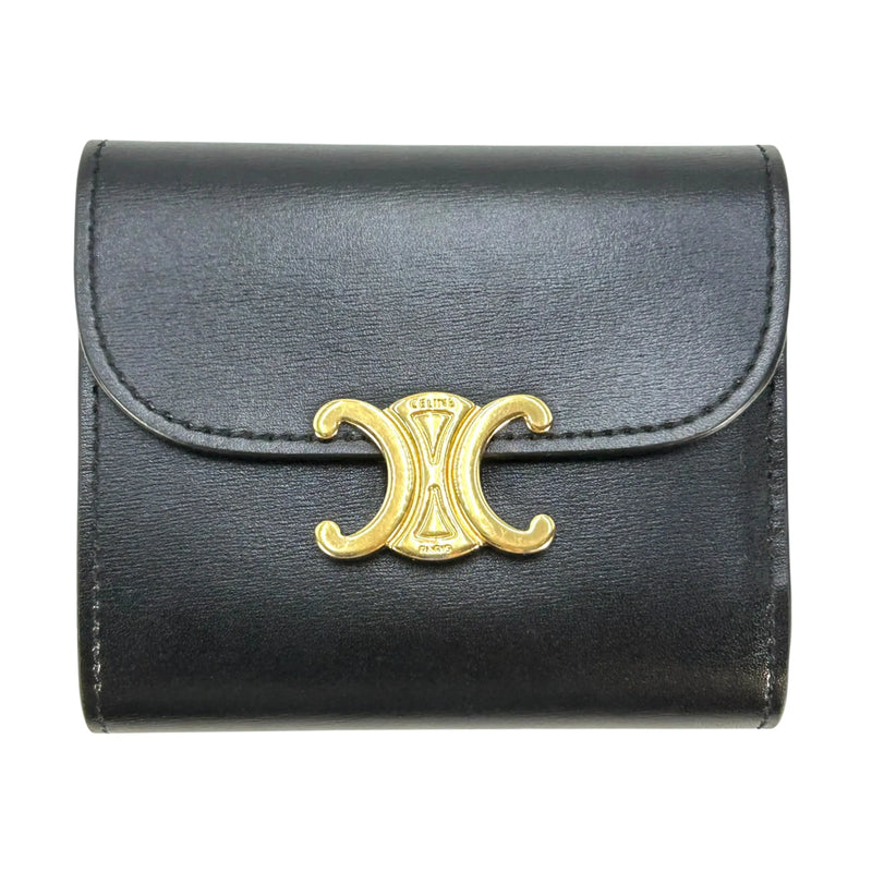 CELINE Triomphe Calfskin Compact Wallet - Black 