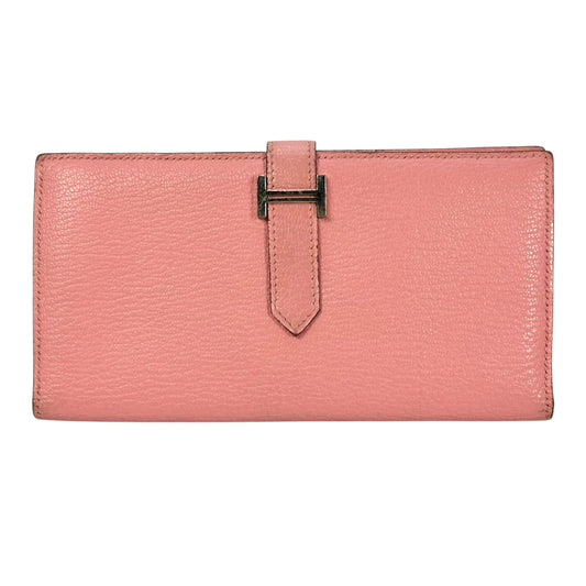 HERMES Bearn Souffle Leather Long Wallet - Pink, R Stamp (2014) 