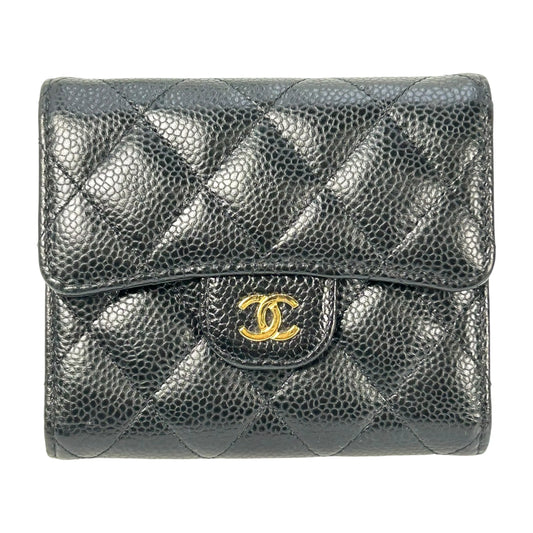 CHANEL Matelassé Caviar Leather Classic Flap Compact Wallet - Black 