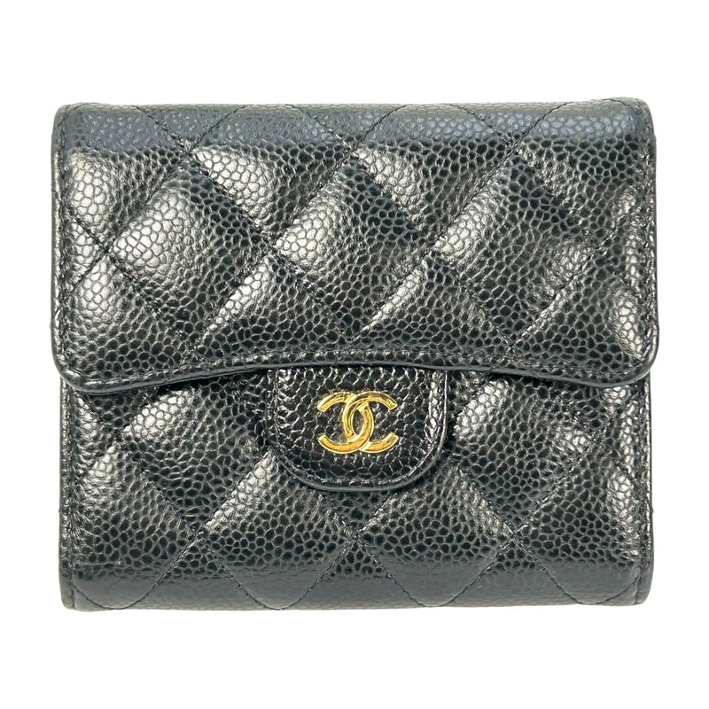 CHANEL Matelassé Caviar Leather Classic Flap Compact Wallet - Black 