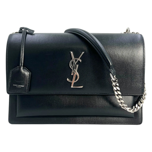 SAINT LAURENT Sunset Medium Leather Chain Shoulder Bag - Black 