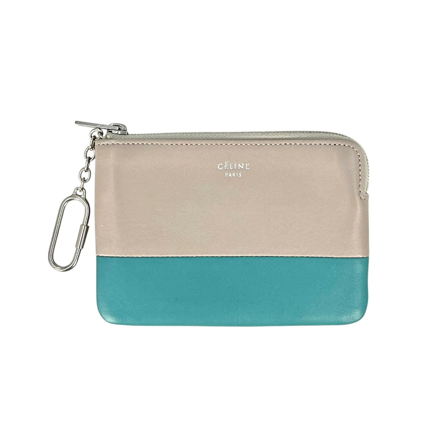 CELINE Two-Tone Key Ring Coin Case - Gray and Blue 