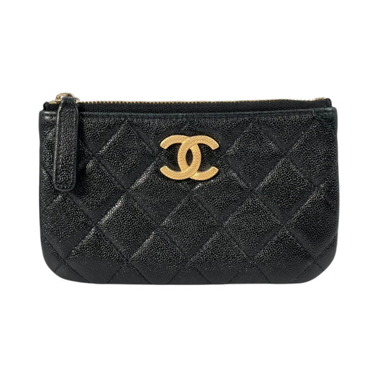 CHANEL Caviar Leather Classic Zip Coin Case - Black 