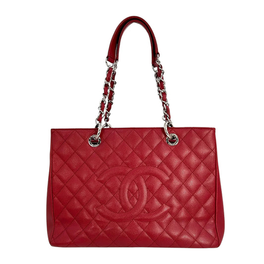 CHANEL Caviar Skin Grand Shopping Tote Bag - Red 