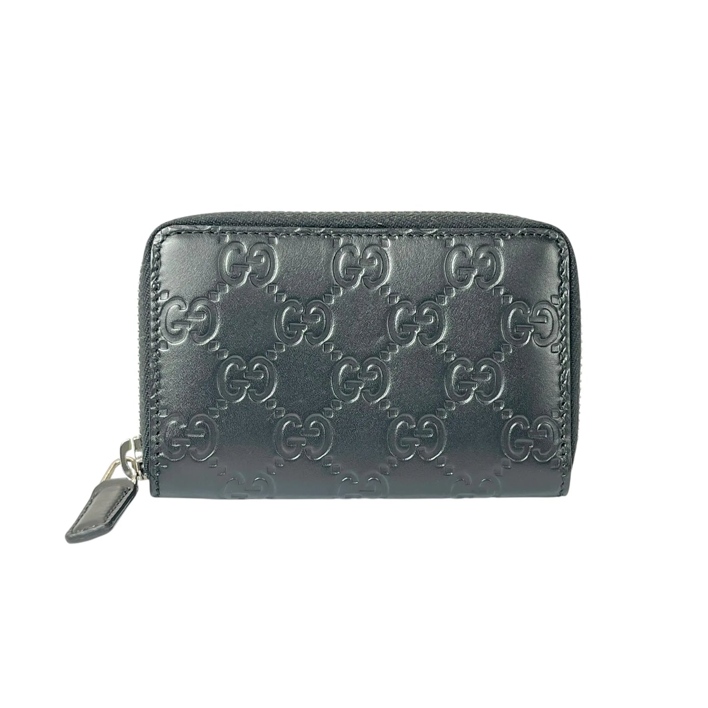 GUCCI GG Leather Round Zip Coin Case - Black 