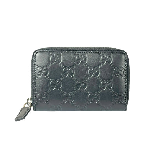 GUCCI GG Leather Round Zip Coin Case - Black 
