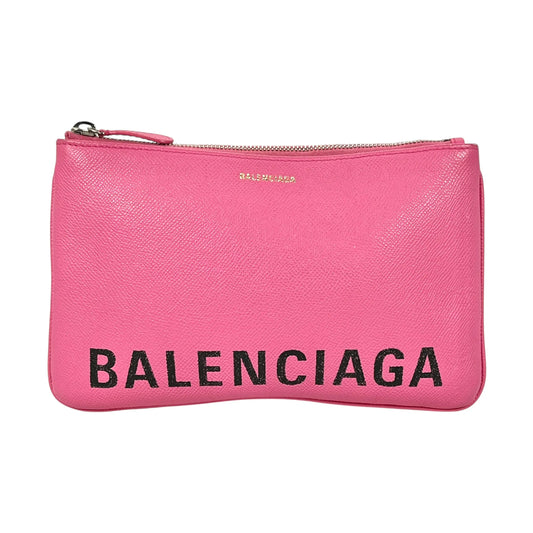 BALENCIAGA Ville Logo Leather Pouch Clutch Bag - Pink