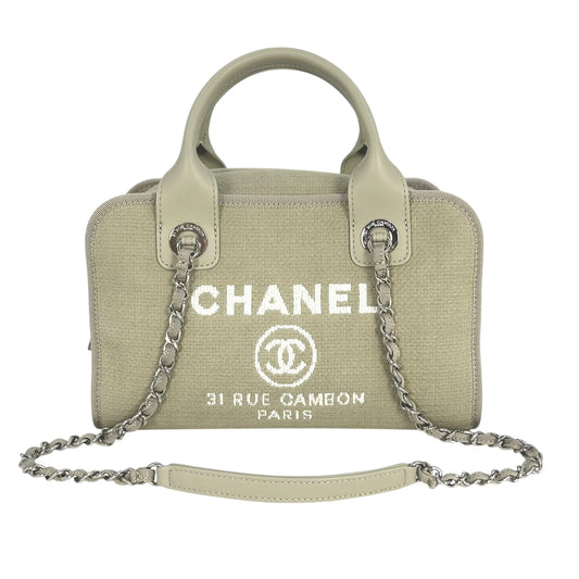 CHANEL Deauville Bowling Canvas Handbag/Shoulder Bag - Beige 