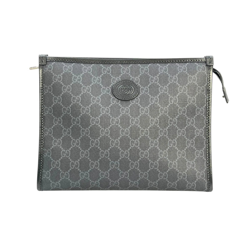 GUCCI GG Supreme Canvas Interlocking G Clutch Bag - Black 
