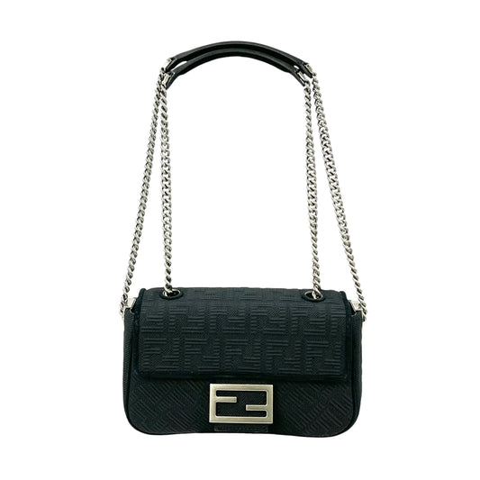 FENDI FF Motif Zucca Baguette Chain Shoulder Bag - Black 