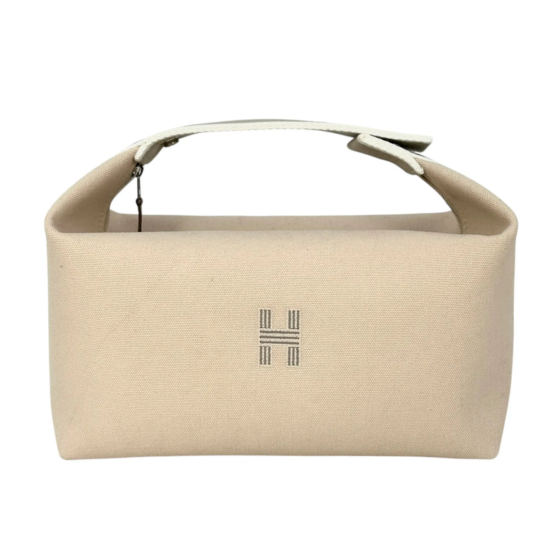HERMES Bridesmaid Black GM Cotton Canvas Pouch - Beige