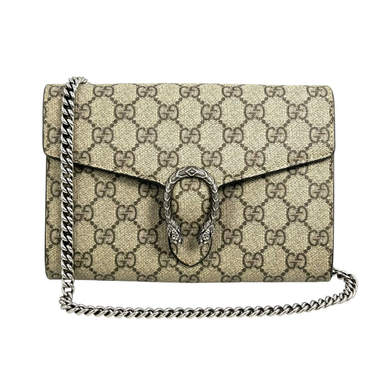 GUCCI Dionysus GG Supreme Canvas Chain Wallet - Brown 