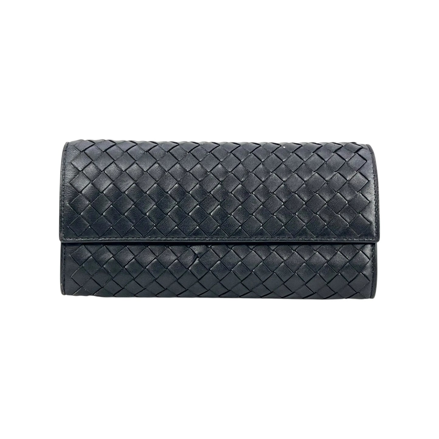 BOTTEGA VENETA Intrecciato Leather Long Wallet - Black 
