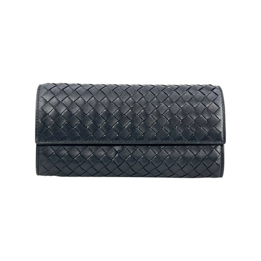 BOTTEGA VENETA Intrecciato Leather Long Wallet - Black 