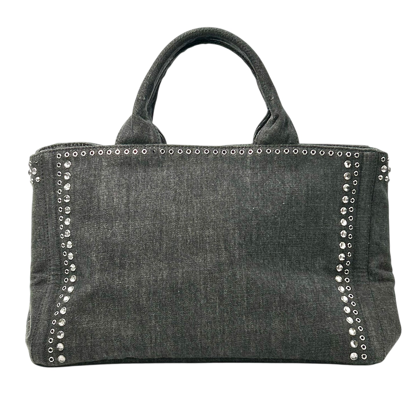 PRADA Canapa Rhinestone Hand Bag - Charcoal Gray