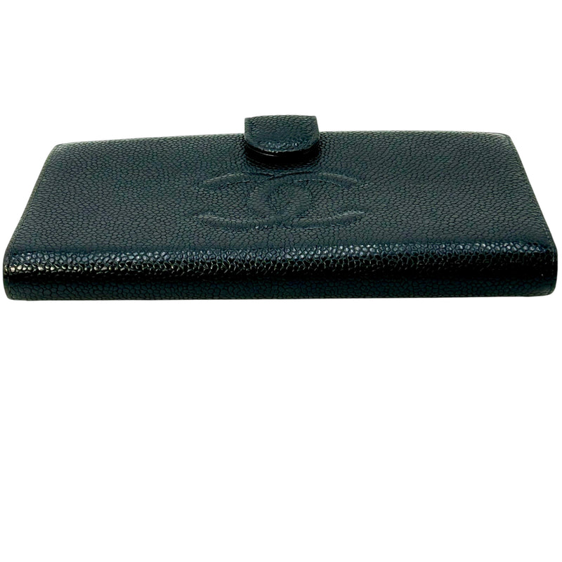 CHANEL Caviar Skin Coco Mark Kiss Lock  Long Wallet - Black