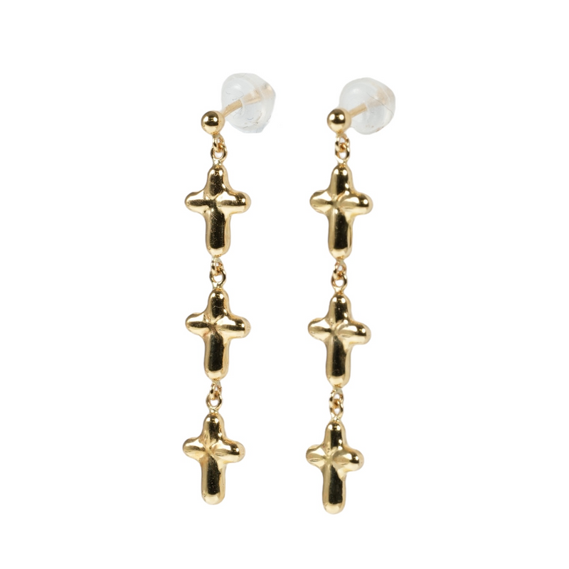 K18 Yellowgold Triple Cross Earring