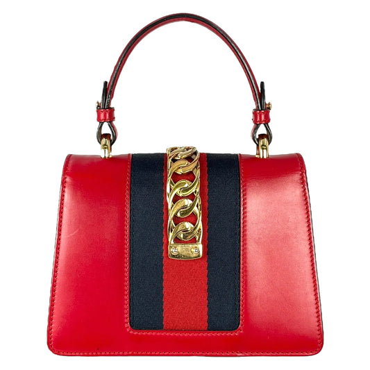 GUCCI Sylvie Chain Mini Hand Bag Shoulder Bag - Red