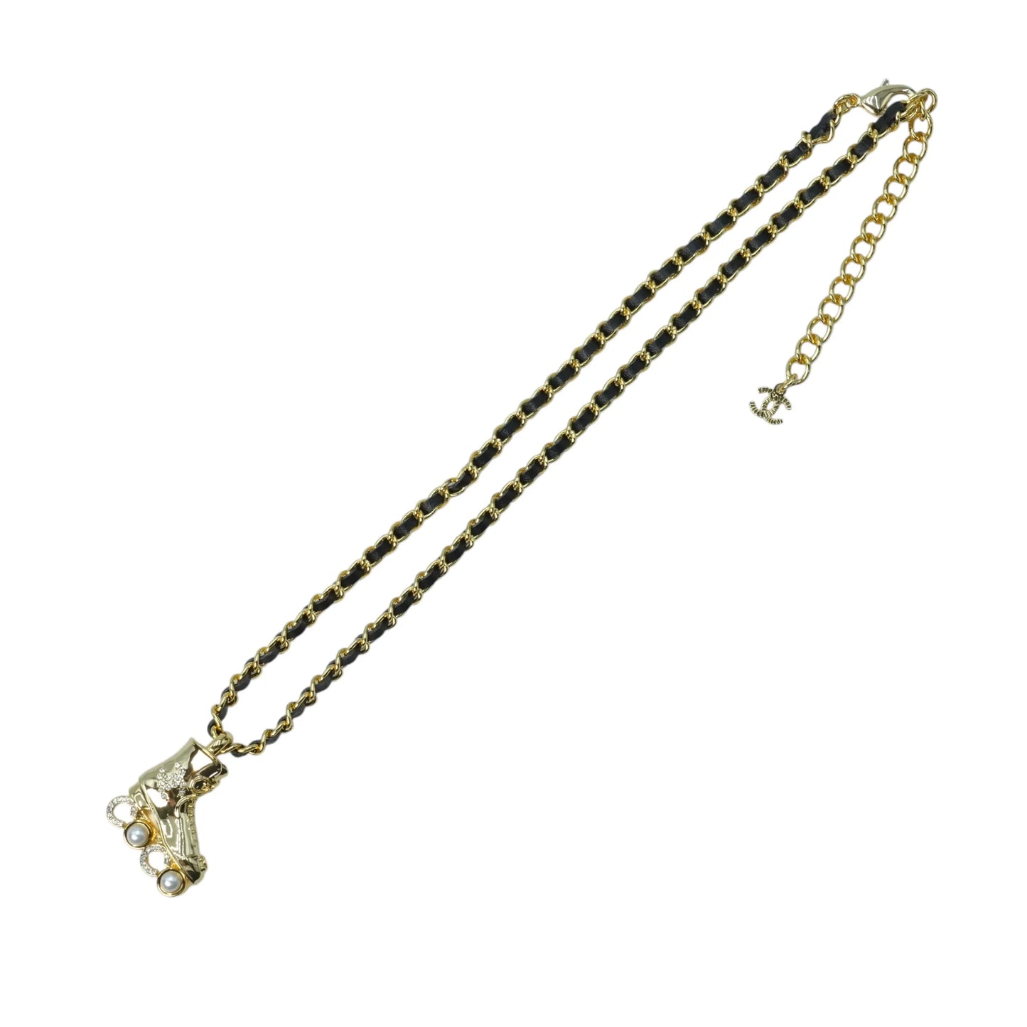 CHANEL Pearl Crystal Roller Skate Necklace - Gold Plated