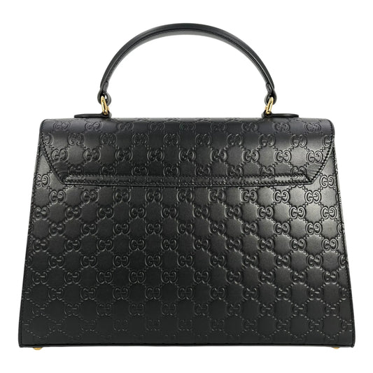 GUCCI Guccissima Padlock Top Handle Leather Hand Bag - Black
