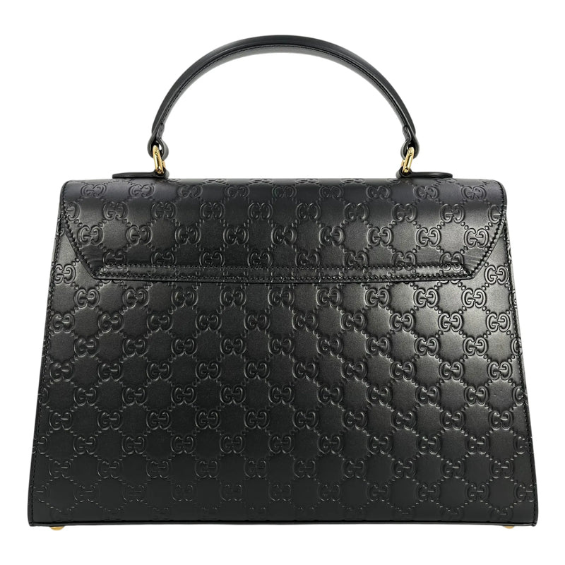 GUCCI Guccissima Padlock Top Handle Leather Hand Bag - Black