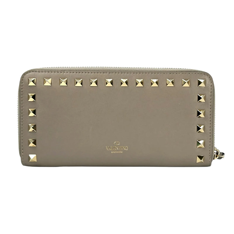 Valentino Rockstud Round Fastener Long Wallet - Gray