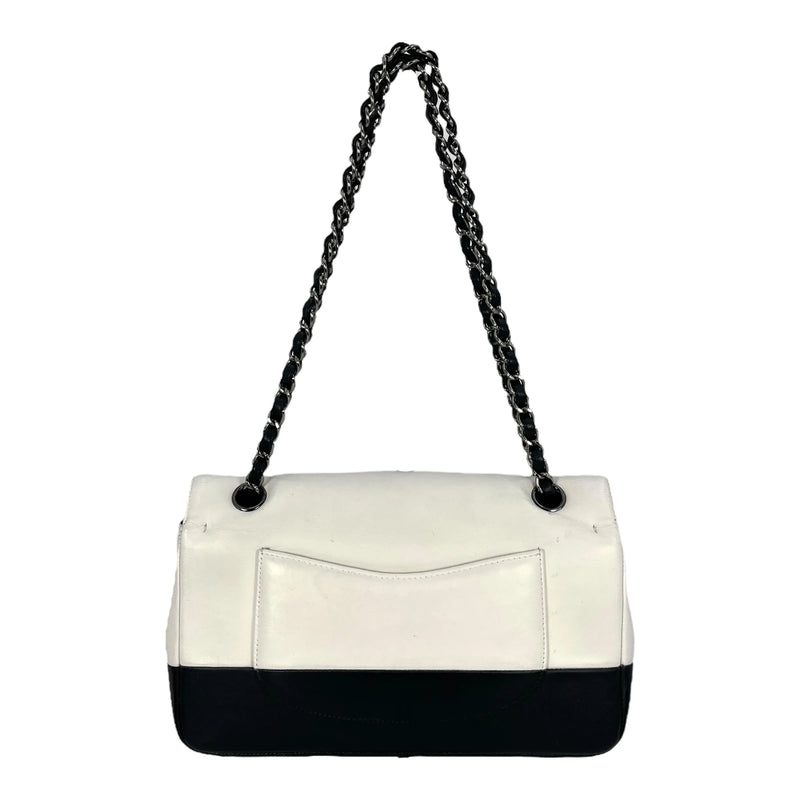 CHANEL Double Flap Bag Calf Chain Shoulder Bag - Black / White