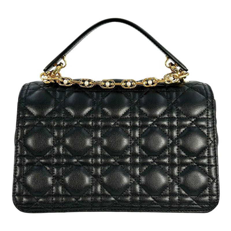 Christian Dior Jolie Top Handle Bag Calfskin Hand Bag Shoulder Bag - Black