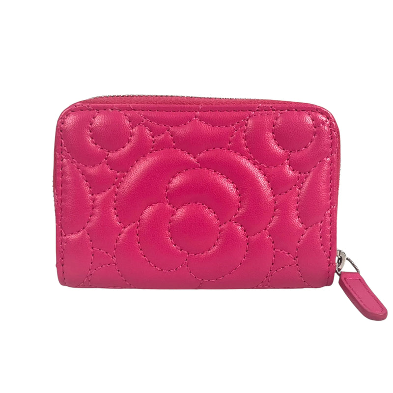 CHANEL Camellia Embossed Coin Case - Pink